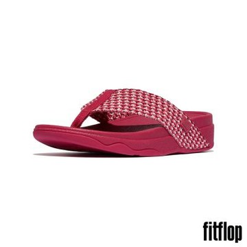 【FitFlop】SURFA 多色織帶夾腳涼鞋-女(紅莓色)