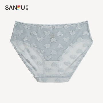 三福 女包臀低腰內褲 高彈愛心網布花刺繡少女心三角褲女 440218