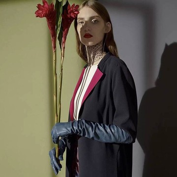 現貨+預購 真皮手套羊皮手套-40cm過靛藍長款防風女手套2款74by43【獨家進口】【米蘭精品】