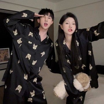 回購神物📈韓國小狗睡衣男女春秋款可愛ins風長袖長褲爆款兩件套情侶家居服A5Q8