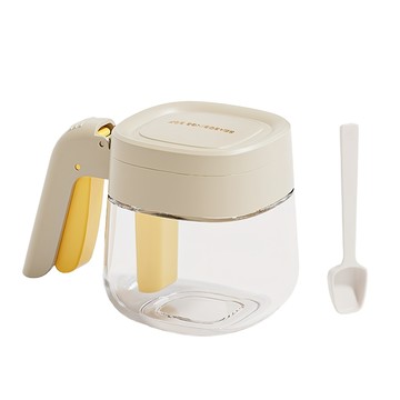 Couselect 一鍵開蓋調味罐 附匙 白色 360ml 單手操作 透明玻璃瓶身  1個