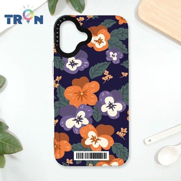 TRON IPhone 16 PLUS 平塗手繪花朵E款 防摔太空載具殼 透黑 軟硬 手機殼