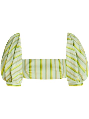 ETRO - striped puff sleeve crop top - women - Silk/Cotton - 42 - 0500