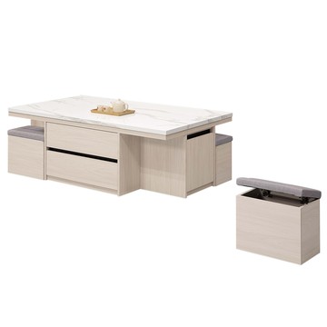 【Hampton 漢汀堡】曼尼白榆木仿石面大茶几-含4凳