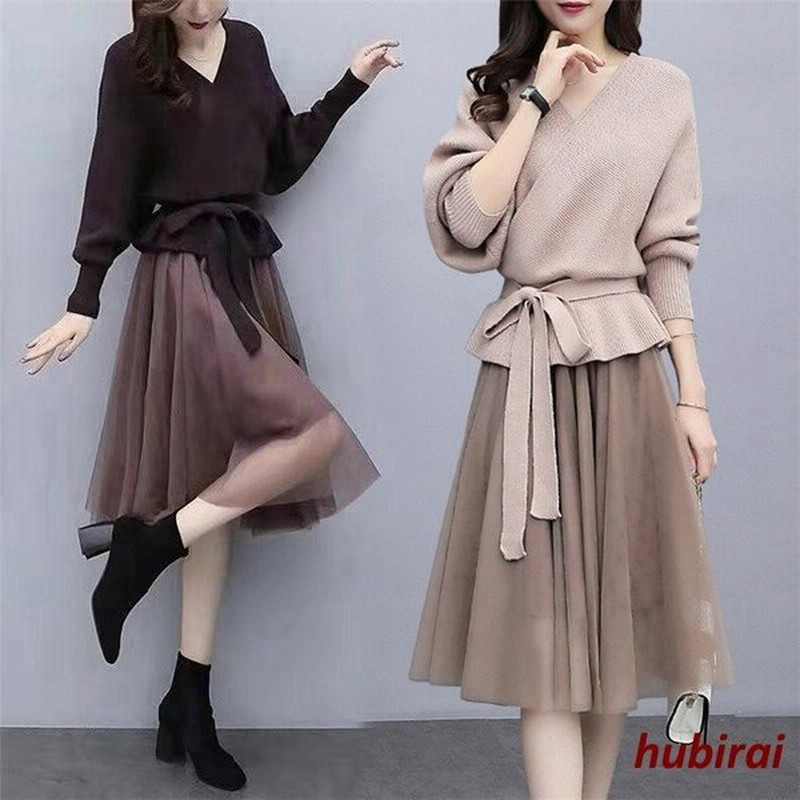 セットアップ レディース 秋冬 長袖ニット スカートセットアップ 2点セット 上下セット きれいめ 大きいサイズ オシャレ チュールスカート 通勤 着痩せ 新作 2色 通販 Lineポイント最大0 5 Get Lineショッピング