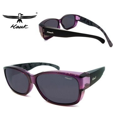 Hawk 台灣精品 專業偏光套鏡 偏光太陽眼鏡 護眼防曬 HK1004-12A 透晶紫框面深灰偏光鏡片 公司貨