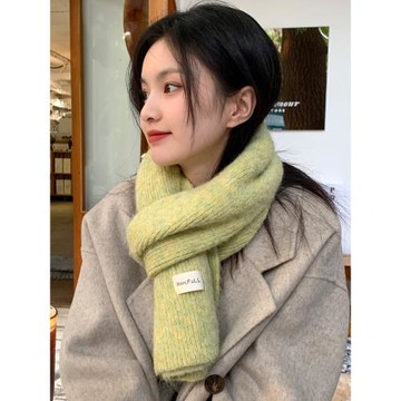 芥末黃含羊毛2025針織毛線圍巾女生冬季韓版純色百搭學生保暖圍脖