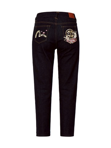 Kamon and "Koi playing in the Waves" Embroidery Straight-leg Jeans