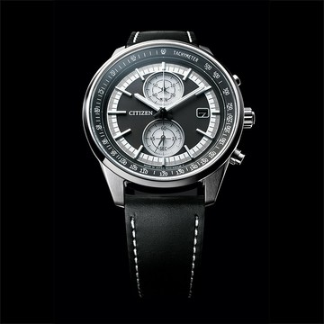 【CITIZEN】星辰 雅痞質感 藍寶石鏡面 皮革錶帶 光動能 計時男錶 CA7030-11E 黑/銀 41mm