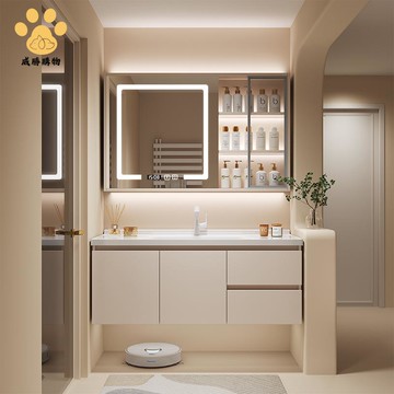 免運 新款奶油風簡約浴室櫃 陶瓷一體盆組合衛生間洗手池洗臉盆櫃 洗漱臺【R111】