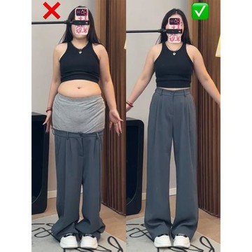 高級感灰色西裝褲女大碼胖mm梨形身材遮肉顯瘦垂感闊腿休閑褲子夏