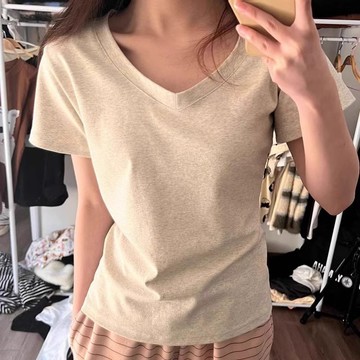 TGNS 純棉 t恤 正肩 T恤 V領上衣 短袖衣服 修身上衣 顯瘦上衣 夏季衣服 短款上衣 衣服女