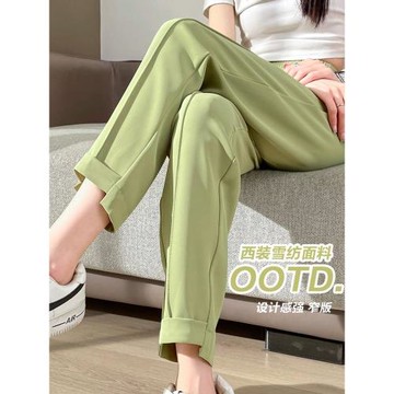 冰絲西裝褲女夏季薄款百搭小個子高級感垂感休閑九分褲直筒煙管褲