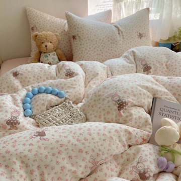 a類雙層紗四件套床上用品卡通床單被套學生宿舍三件套秋