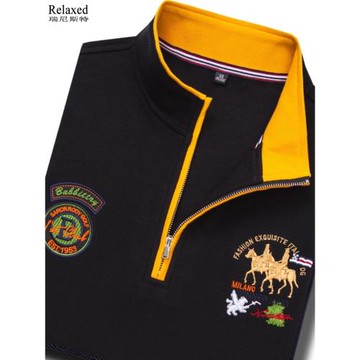 品牌男裝立領半拉鏈長袖t恤半高領保羅刺繡POLO衫上衣服秋冬體恤
