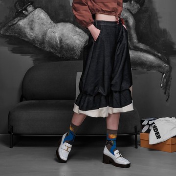 澎感配色拼接花苞褲