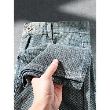 復古懷舊風！重磅星空紋直筒牛仔褲美式高街休閑寬松顯瘦闊腿衛褲