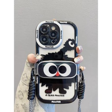 新款彩繪適用蘋果16手機殼斜挎背夾iPhone15ProMax趣味煤球米奇14全包防摔13小眾高級12編織掛繩11硅膠保護套