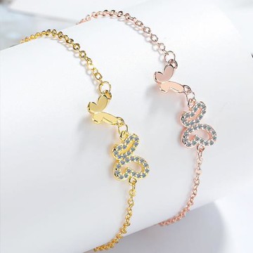 RJ New York 雙生蝶鏤空鋯石典雅韓風手鍊(2色可選)