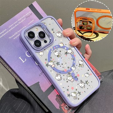 星星凱蒂貓 磁吸手機殼 金屬鏡頭支架 保護殼 適用於iPhone 17 16 15 14 13 12 11 Max防摔殼
