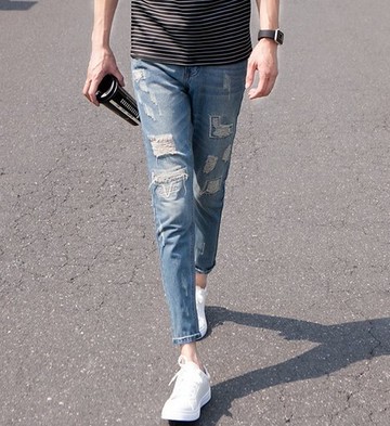 【JP.美日韓】簡約淺色 破壞牛仔 小破壞 牛仔褲 復古牛仔