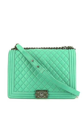 CHANEL Pre-Owned - 2012 Boy Chanel shoulder bag - women - Leather/Silver Plated Metal/Canvas - One Size - Green