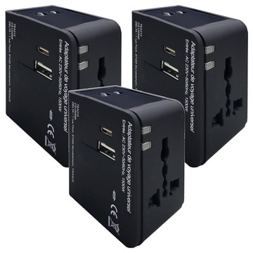 好米 多國旅行充電器 USB接口 + Type-C接口  黑色  3個  55mm