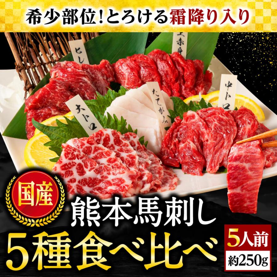 5種　2023　ギフト　食べ比べ　利他フーズ　熊本　約5人前　馬肉　醤油付　おつまみ　馬刺し　LINEショッピング　肉　約250g