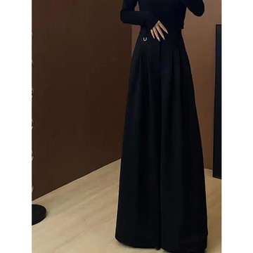 (免運)韓系黑色高腰垂感拖地休閑褲子2025秋秋百搭顯瘦高個子通勤西裝褲