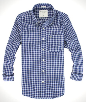美國百分百【全新真品】Abercrombie&Fitch A&F麋鹿 亮藍格紋 長袖襯衫 上衣 街頭型男 免運 S