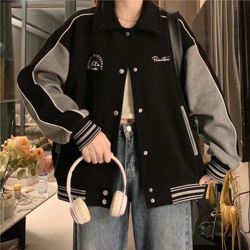 美式修身復古撞色棒球服外套女春秋2025新款初中高中學生寬松百搭