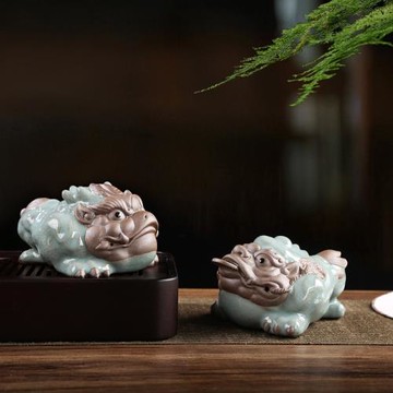 中式哥窯招財金蟾茶寵茶桌擺件玄關客廳辦公桌開業禮品茶具用品