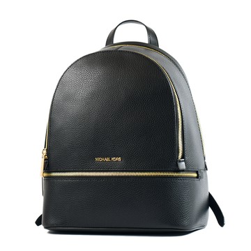 MICHAEL KORS RHEA 荔枝紋雙拉鍊後背包-黑色/中