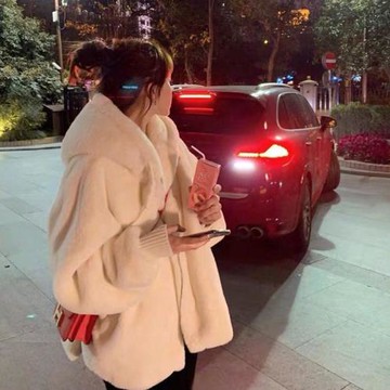2022年新款外套女寬松連帽加絨加厚仿皮草瀨兔韓版百搭皮草大衣