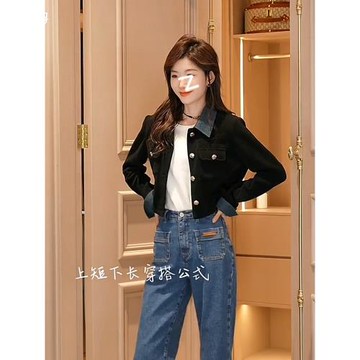 多娜女裝同款假兩件拼接氣質短外套女2025秋季新款小眾不撞款上衣