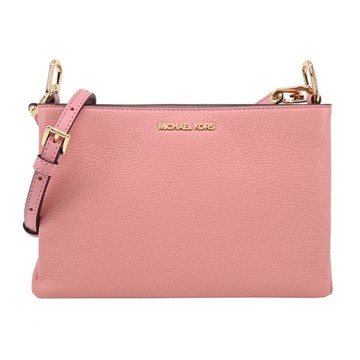 MICHAEL KORS TRISHA金字LOGO荔枝紋三層斜背包-玫瑰粉35H1G9TC8L-76PR