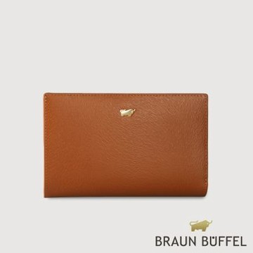 【BRAUN BUFFEL 德國小金牛】台灣總代理 萊納斯-TW 11卡兩折釘扣中夾-杏仁巧克力色/BF891-502-SAL