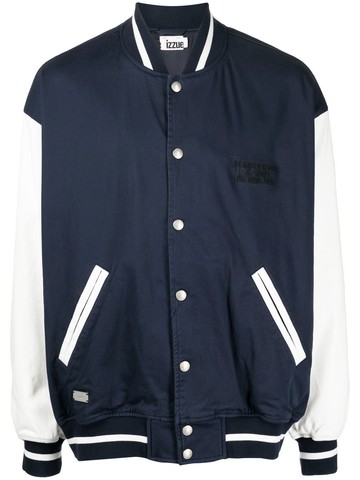 izzue - slogan-print bomber jacket - men - Cotton/Spandex/Elastane - XL - Blue