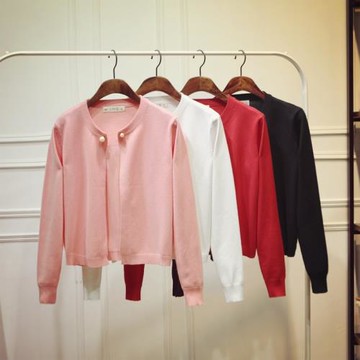 2025春秋新款百搭小披肩低圓領針織開衫長袖短款修身外套一粒扣女