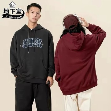 地下室B1-美式復古UDBK字母印花帽T 落肩連帽衛衣 情侶 休閒長袖上衣 大尺碼5XL【NL666027】