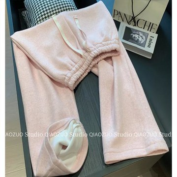 粉色褲子女春秋季2026新款慵懶風軟糯垂感衛褲小個子窄版闊腿褲