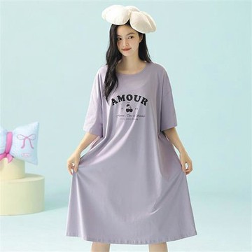 【巴黎精品】現貨+預購短袖睡衣裙純棉短袖上衣A字裙連身裙洋裝居家睡衣寬鬆大碼休閒女裝-女上衣a1km84