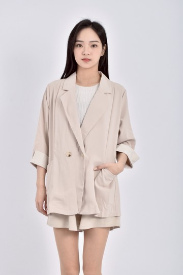 (M) meng huan質感西裝五分袖杏色外套