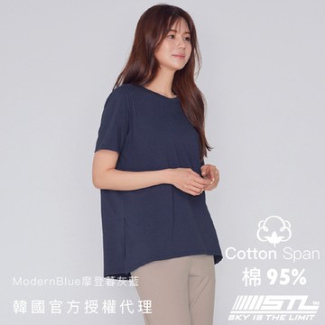 STL 韓國 有機棉 環境友善棉 每日 Air Cotton 開衩 寬鬆 蓋臀長版 女 圓領 短袖 上衣／ModernBlue摩登暮灰藍