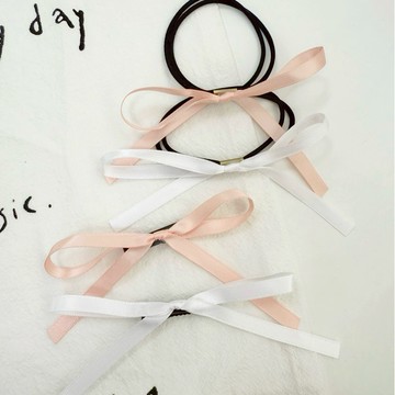 【SKART現貨4色新品】粉白絲帶蝴蝶結雙繩髮夾皮筋髮圈🔥髮飾 髮圈 髮帶 時尚女生配件 造型髮圈 側邊夾 女小髮夾