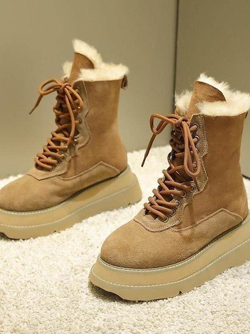 秋冬雪地靴女2024新款短靴子加絨厚底保暖棉鞋冬季洋氣系帶馬丁靴