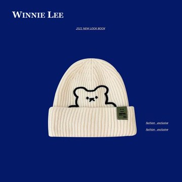 Winnie Lee小熊聯名日系可愛毛線帽子女保暖護耳針織帽男秋冬冷帽