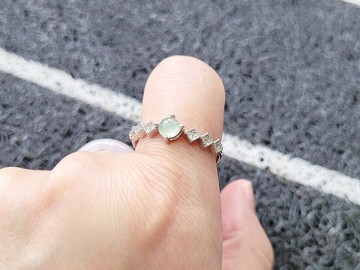 親翠 天然翡翠 冰睛圓蛋面菱形紋極簡設計銀戒