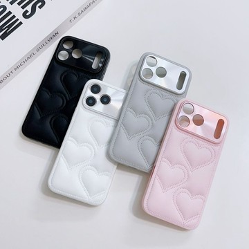 愛心小香風 金屬鏡頭 全包 素皮保護殼 輕奢 適用於 蘋果 iPhone 17 16 15 14 Pro Max 手機殼