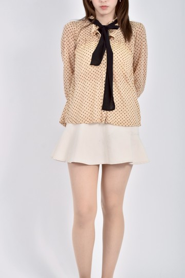 (S) visalia質感點點棕色綁帶長袖上衣